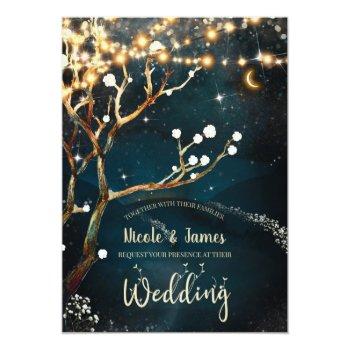 Small Rustic Evening Tree Lights Starry Night Wedding Front View