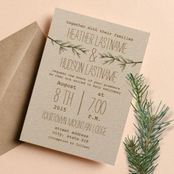 Small Rustic Evergreen Branches Wedding Invite Front View