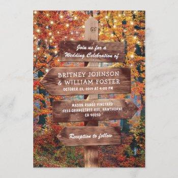 rustic fall autumn woodland string lights wedding invitation