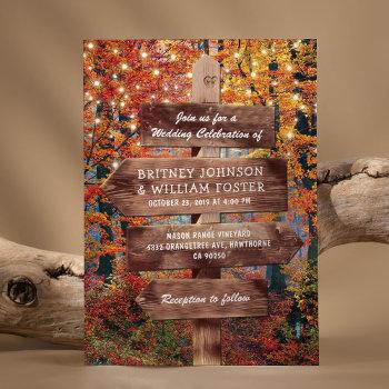 rustic fall autumn woodland string lights wedding invitation
