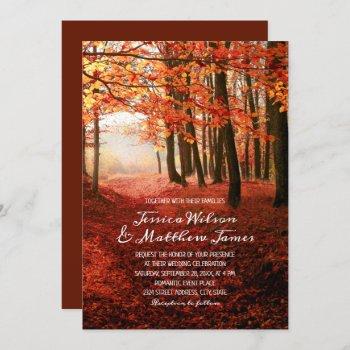 rustic fall forest burgundy autumn country wedding invitation