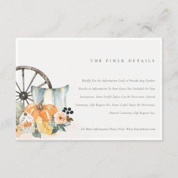Small Rustic Fall Pumpkin Leafy Floral Wedding Details Enclosure Card Front View