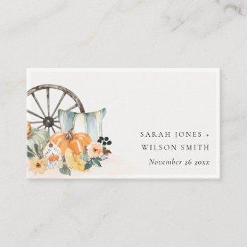 Small Rustic Fall Pumpkin Leafy Floral Wedding Website Enclosure Card Front View