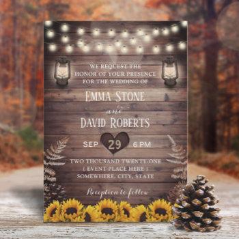 rustic fall wedding sunflowers & vintage lanterns invitation
