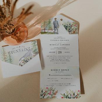 rustic floral autumn mountain wedding all in one invitation