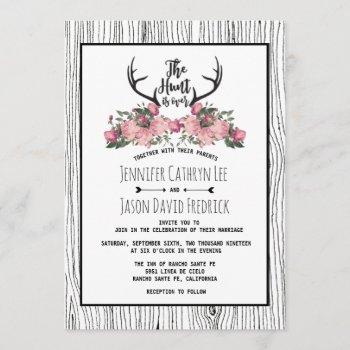rustic floral barnwood hunt is over wedding invitation