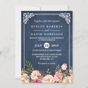 Small Rustic Floral Blue Chalkboard Formal Wedding Front View