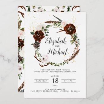 rustic floral | boho botanical wedding invitation foil invitation