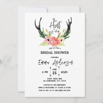 rustic floral boho hunt is over bridal shower invitation