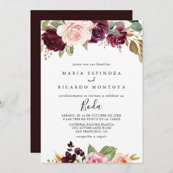 rustic floral & botanical foliage spanish wedding invitation