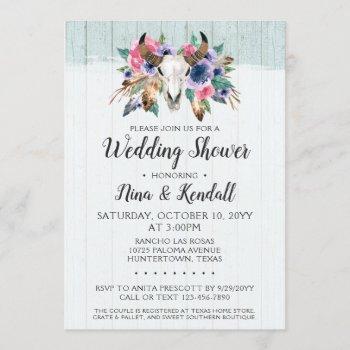 rustic floral cow skull wedding shower invitation