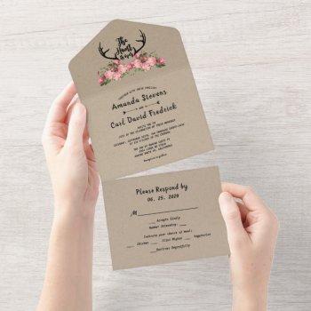 rustic floral kraft hunt is over wedding all in one invitation