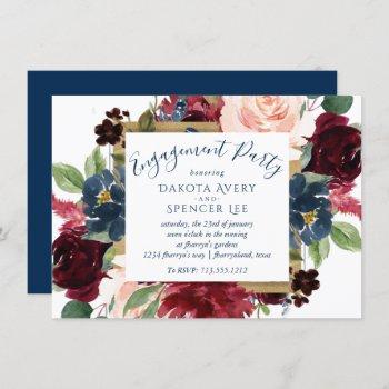 rustic floral | navy burgundy frame engagement invitation
