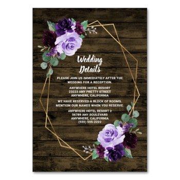 Small Rustic Floral Purple Gold Wedding Enclosure Cards Front View