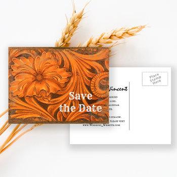 rustic flower country western save the date announcement postcard