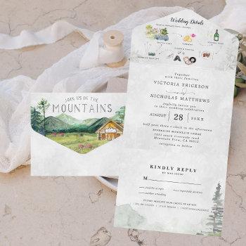 rustic forest mountain wedding all in one invitation