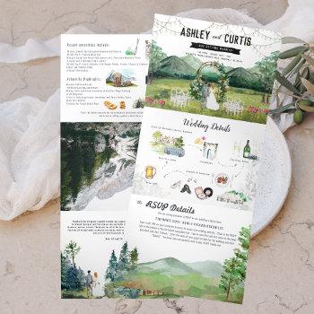 rustic forest mountain wedding tri-fold invitation