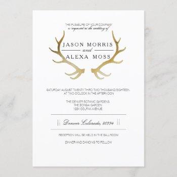 rustic gold antler | elegant wedding invitation