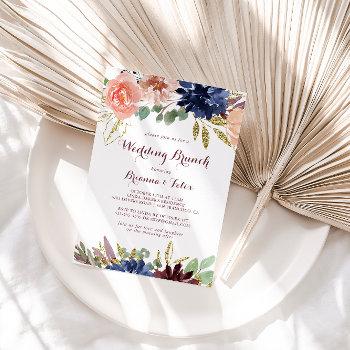 rustic gold leaves and floral wedding brunch invitation