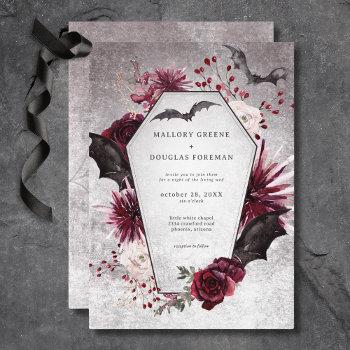 rustic gothic black & burgundy halloween wedding invitation