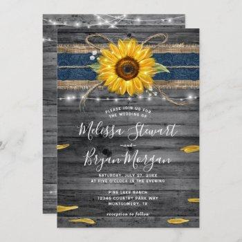 Small Rustic Gray Wood Navy Blue Lace Sunflower Wedding Front View