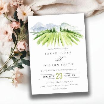 Small Rustic Green Blue Winery Vineyard Wedding Invite Front View