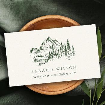 rustic green pine woods mountain sketch wedding place card
