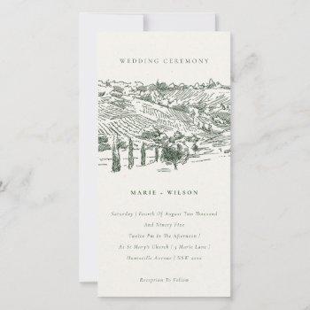 rustic green winery mountain sketch wedding invite