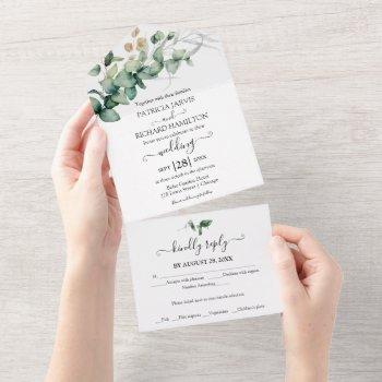rustic greenery eucalyptus calligraphy wedding all in one invitation