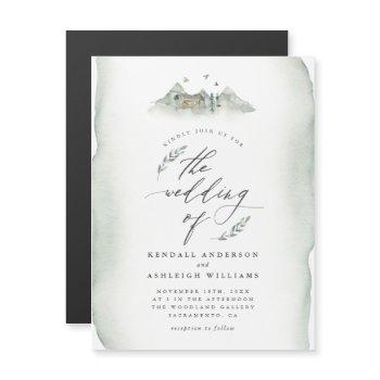 rustic greenery watercolor leaves outdoor wedding magnetic invitation