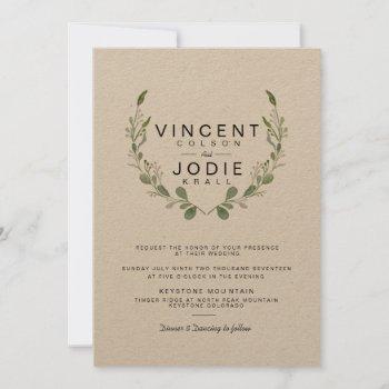 Small Rustic Greenery Wreath Watercolor Wedding Invite Front View