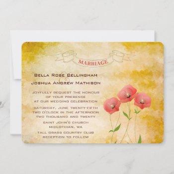 rustic grunge poppies wedding invitation