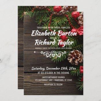 rustic holiday pine wreath winter wedding invitation