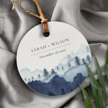 Small Rustic Ink Blue Navy Pine Woods Mountain Wedding Favor Tags Front View