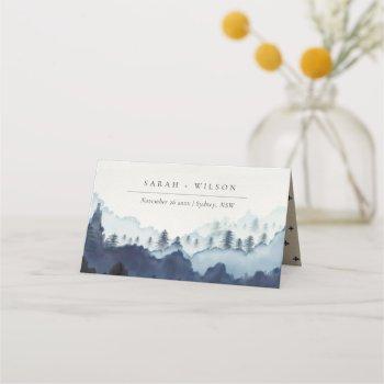 rustic ink blue navy pine woods mountain wedding  place card