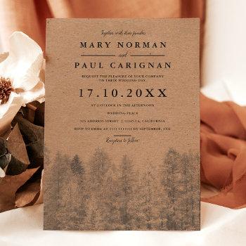 rustic kraft fall winter pine trees forest wedding invitation