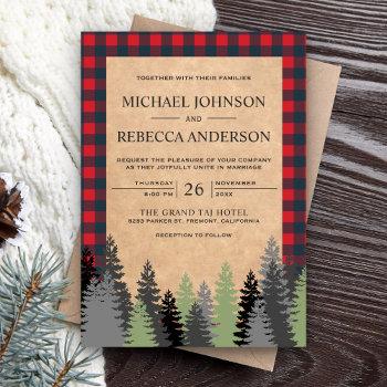 Small Rustic Kraft Red Buffalo Plaid Evergreen Wedding Front View