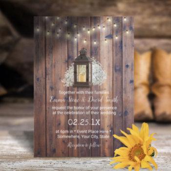 rustic lantern & string lights barn wedding invitation