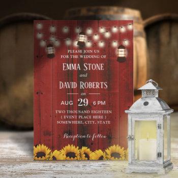 Small Rustic Lantern Sunflowers Red Barn Country Wedding Front View