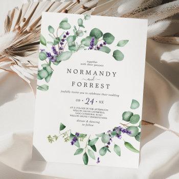 rustic lavender and eucalyptus casual wedding invitation