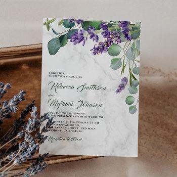 rustic lavender and eucalyptus marble wedding invitation