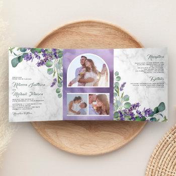 rustic lavender and eucalyptus photo arch wedding tri-fold invitation