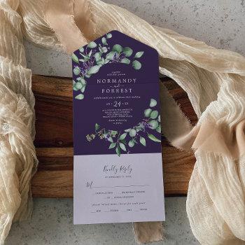 rustic lavender and eucalyptus | purple wedding all in one invitation