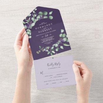 rustic lavender and eucalyptus | purple wedding all in one invitation