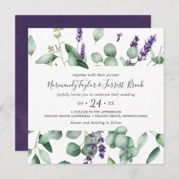 Small Rustic Lavender And Eucalyptus Square Wedding Front View
