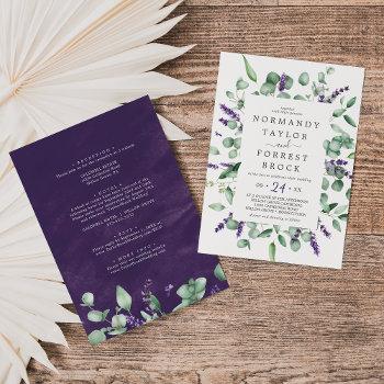 rustic lavender & eucalyptus all in one wedding invitation