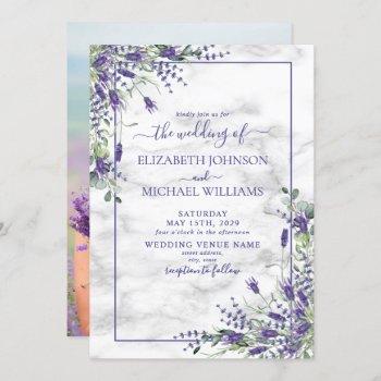 rustic lavender eucalyptus greenery photo wedding invitation