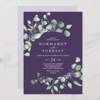 rustic lavender & eucalyptus purple casual wedding invitation