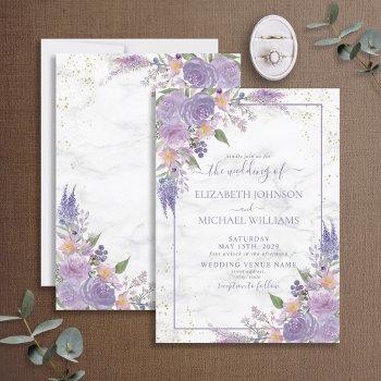 rustic lavender lilac marble gold floral wedding invitation