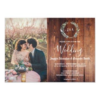 Small Rustic Leaves On Barn Wood Monogram Photo Wedding Magnetic Front View